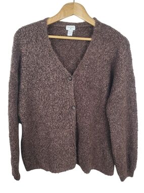 World Market Darcy Brown Textured Bouclé Knit Cardigan Sweater XL . #354